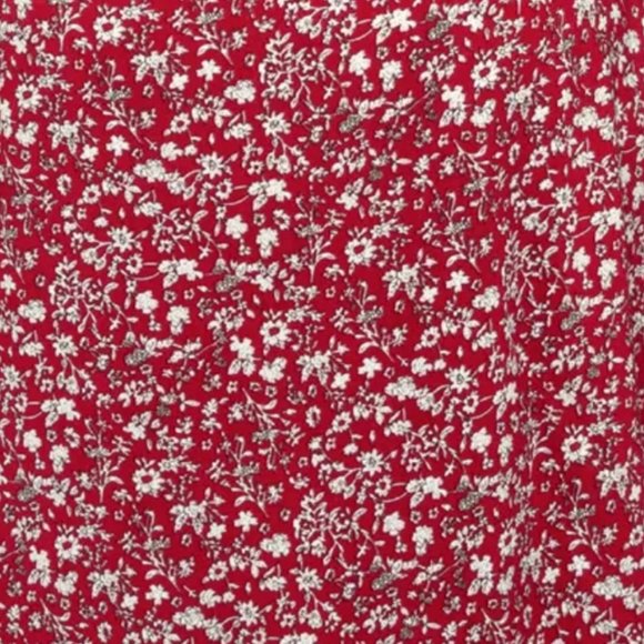 Red Scattered Floral Rayon Blend Short Sleeve Wrap Dress, Medium - Picture 4 of 5